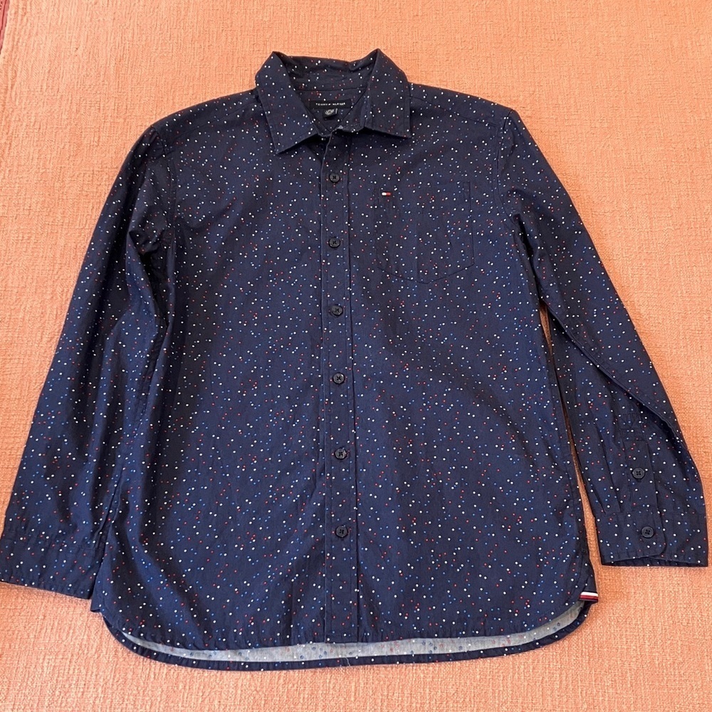 Tommy Hilfiger Blue Star speckled Button-Up Shirt size 16-18 but fits smaller